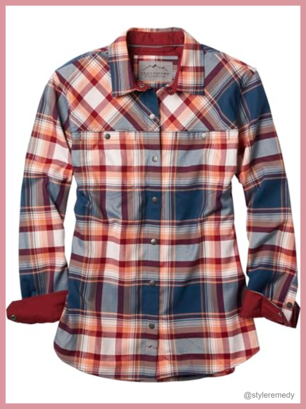 Performance Flannel Snap Up Shirt Relaxed Fit Plaid Long Sleeve